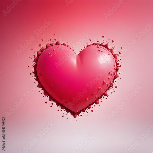 Realistic Red Heart with Glossy Finish on Soft Pink Diffuse Bokeh Background