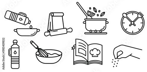  collection of cookware icons including pots pans utensils