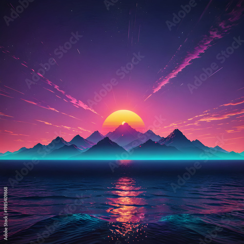 Clean and Minimalist Sunset over Calm Water with Pink and Purple Skies