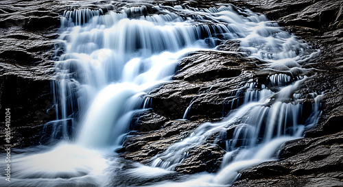 A waterfall cascading over rocks in the forest
