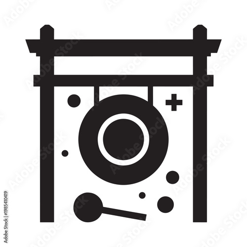 Simple black and white illustration of a traditional japanese temple bell