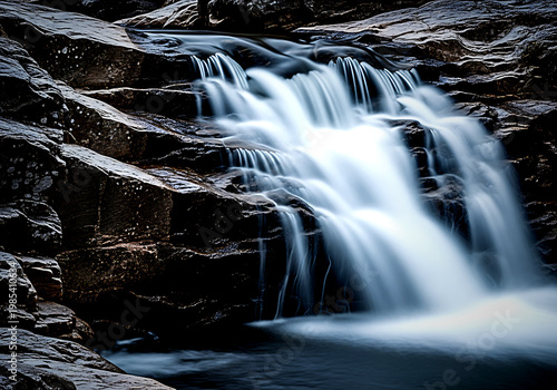 A waterfall cascading down a rocky slope