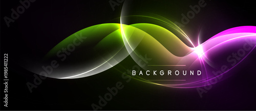 Abstract vibrant waves, glowing lines, dark background. Modern design element for digital projects, presentations. Bright colors create dynamic visual effect.
