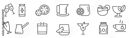 drinks line icon set refreshing garnishes water straws 