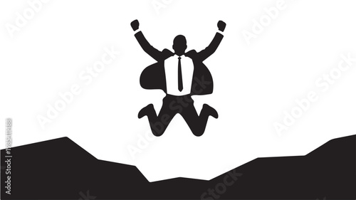 Business Success Silhouette of Entrepreneur Jumping Over Cliff Representing Achievement and Ambition