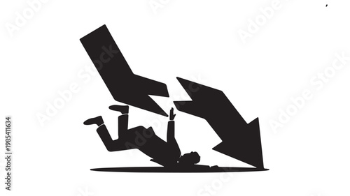 Financial Crisis Silhouette of Businessman Falling with Broken Arrows Representing Economic Failure