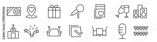  event planning line icon set containing date schedule
