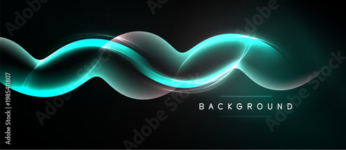 Abstract flowing lines, teal glow, dark background. Modern design element, dynamic curves, simple aesthetic. Background texture for digital projects.