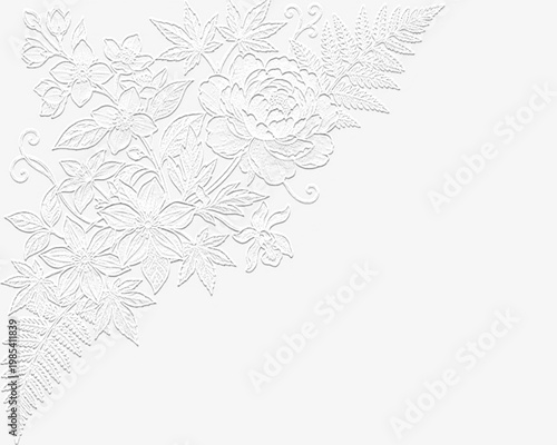 Embossed line drawing of flowers.