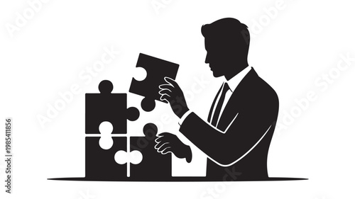 Business Problem Solving Silhouette Vector Representing Strategy and Corporate Logic Solutions