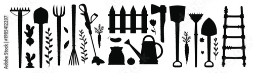  garden tools set vector flat gardening equipment