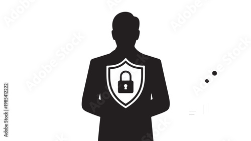 Cyber Security Silhouette Businessman with Shield and Padlock for Data Protection and Privacy Concept