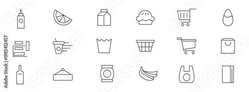  grocery line icon set supermarket bakery milk vegetable