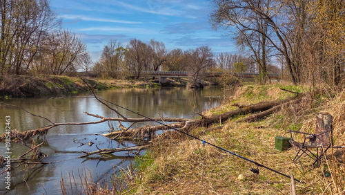Spring on the small Grabia River, Poland.