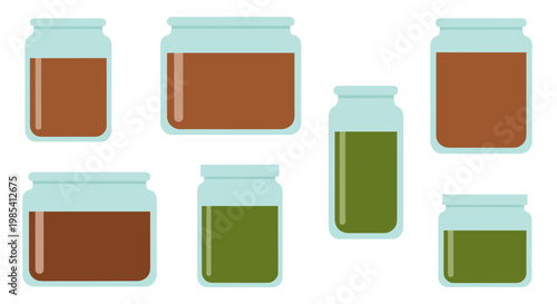Illustration of jars filled with brown and green herbal extracts on a white background, showcasing a minimalist design and vibrant colors