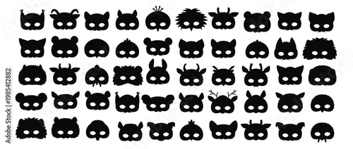 Set of photo booth props masks of wild and domestic animals