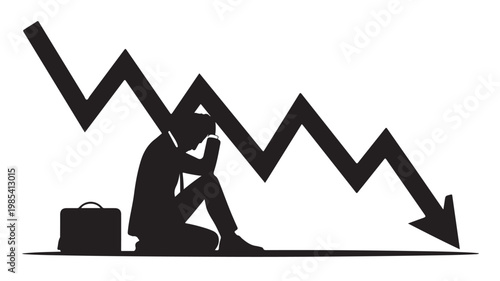 Financial Crisis Silhouette of Businessman Depressed Under Downward Stock Market Graph and Economic Recession