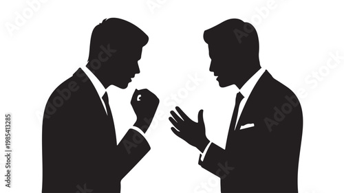 Business Communication Silhouette of Two Men in Suits Having Professional Discussion or Negotiation