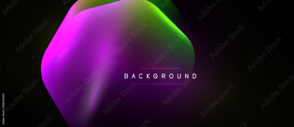 Naklejka premium Abstract fluid shapes, vibrant colors blend. Dark background emphasizes glowing magenta, green hues. Modern design element for digital projects.