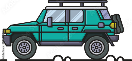 Modern Flat Vector Illustration of 4x4 Off-Road SUV for Adventure and Travel