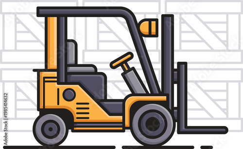 Yellow Industrial Forklift with Warehouse Crates Vector Illustration
