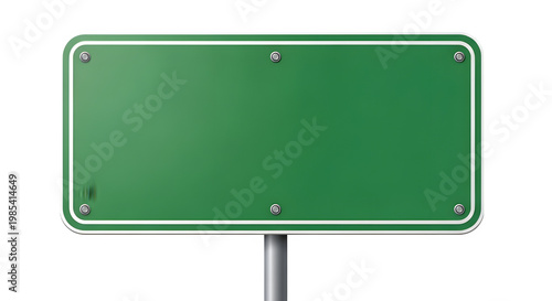 Green blank road sign on a metal pole for direction or information