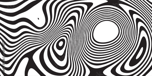 Futuristic twisting whirl motion and 3D illusion in abstract op art striped lines pattern with digital wave distortion and immersive optical effect, creative background