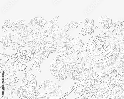 Embossed line drawing of flowers.