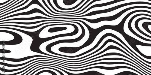 Creative twisting whirl motion and 3D illusion in abstract op art striped lines pattern with experimental line flow and layered illusion depth, graphic illustration