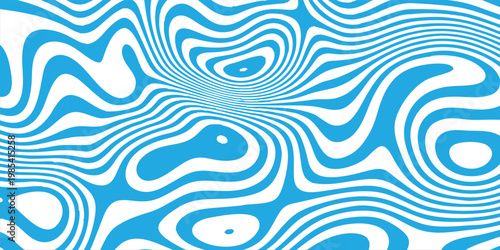 Creative blue and white background optical illusion of distorted surface with experimental surface warping and layered gradients, graphic illustration
