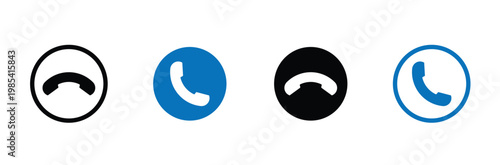 . Set of phone icon variations in different styles, telephone sign set, calling sign, black call sign, Vector illustration. Phone call and incoming communication icon set.