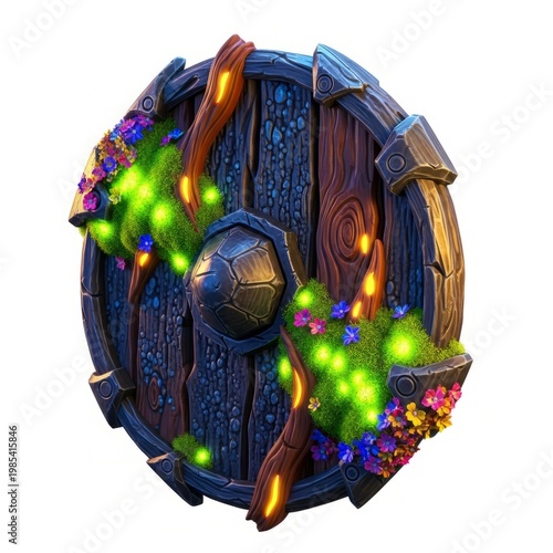 Enchanted Forest Shield With Glowing Lights And Vibrant Flowers