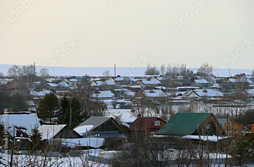 Landscape, winter panorama of a Russian village