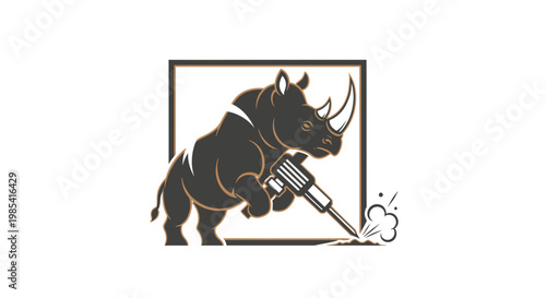 Rhino Illustration with Jackhammer - Dynamic and Powerful Design
