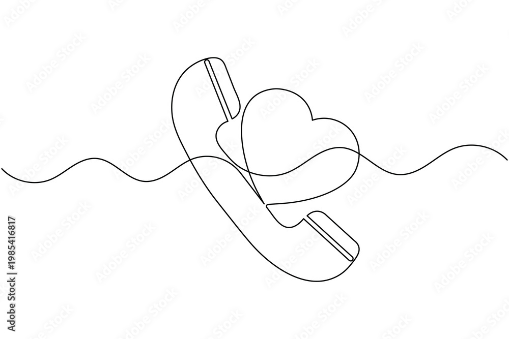 Fototapeta premium Heart Phone Call Icon Continues One Line Drawing Minimal Customer Care Support Outline Vector Illustration