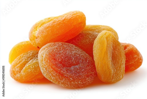 Pile Of Sun Dried Apricots With Sparkle And Texture Detailed Close Up Studio Shot Isolated On White Background