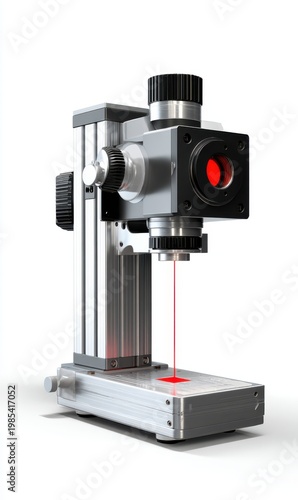 Precision Scientific Microscope With Red Light Illumination And Metal Base On White Background