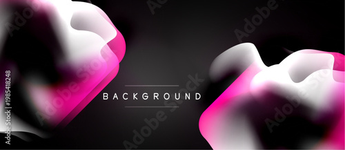 Abstract fluid shapes, pinks, whites blend into dark background. Text reads background centered within design elements. Modern, dynamic composition.