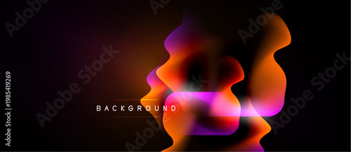 Abstract fluid shapes, vibrant colors blend. Dark background emphasizes flowing forms, modern design element.