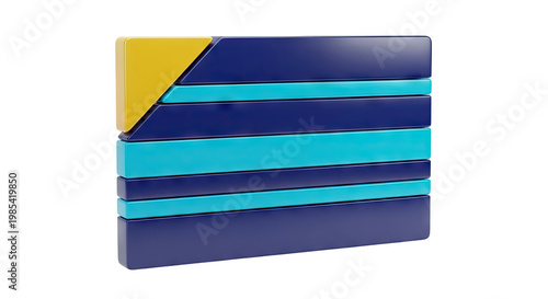 Abstract geometric sculpture with blue, turquoise, and yellow elements
