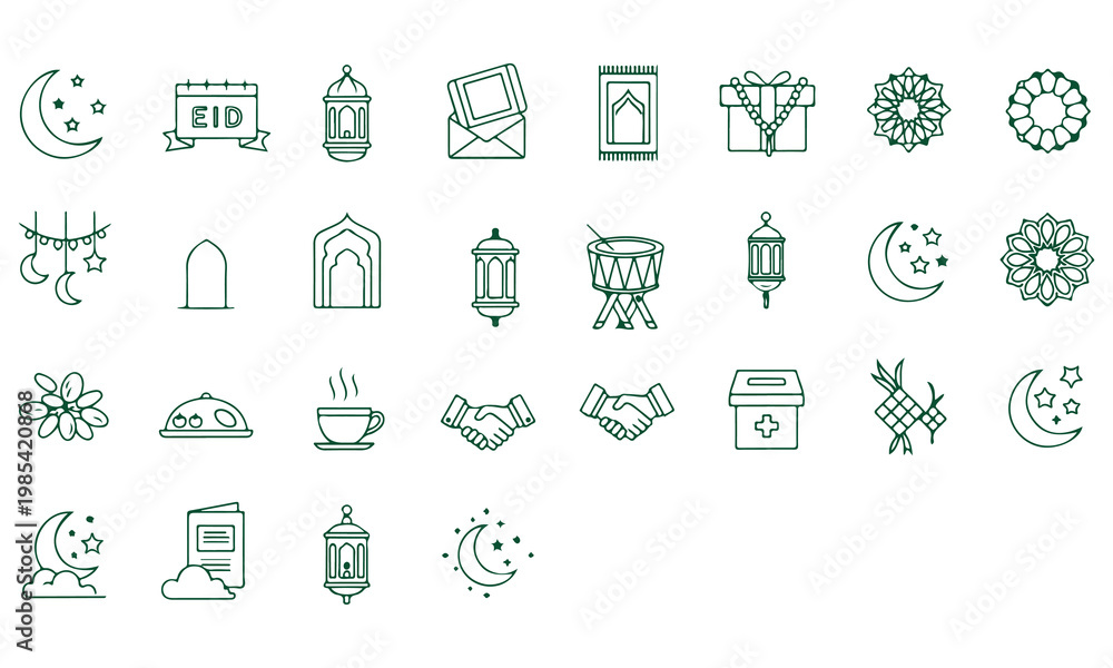 Obraz premium Eid celebration icons set with cultural symbols and festive elements