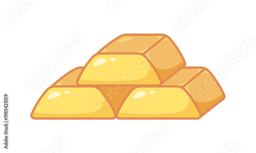 Gold bars stacked neatly in kawaii style. Vector illustration for treasure, wealth, or kids finance themes. Isolated icon on white background