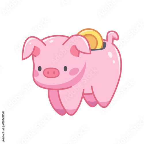 Cute cartoon piggy bank in kawaii style. Vector icon for financial literacy, cozy games, and kids