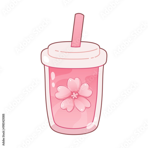 Tea, drink with sakura. Vector illustration for Japanese holiday Hanami. Spring festival of cherry blossoms icon
