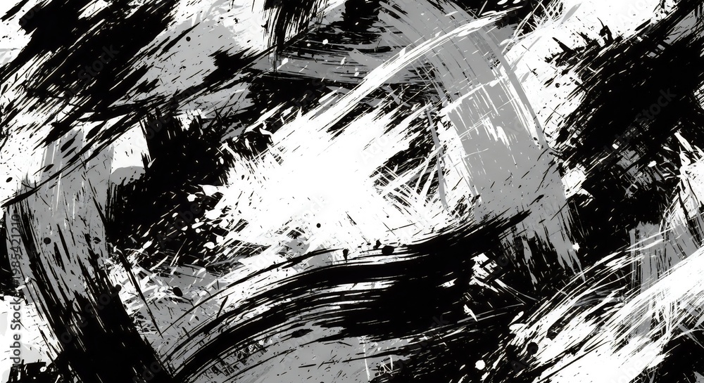 Fototapeta premium Abstract grunge background with black and white paint brush strokes