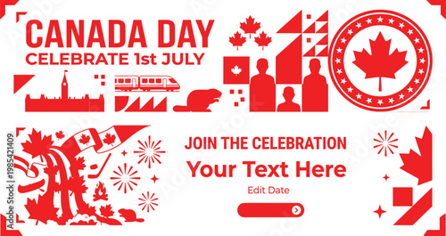 Canada day celebrate 1st july join the celebration with maple leaf, canadian flag