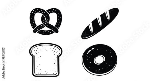 Black and white bakery items illustration a simple silhouette