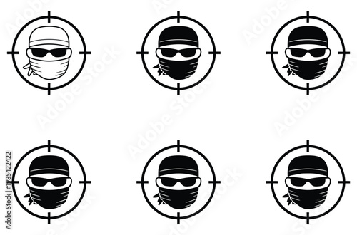 Fraud detection icon collection showcasing scam prevention symbols, suspicious activity alerts, data protection graphics, verification and authentication icons, financial security concept