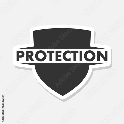 Protection word shield icon sticker isolated on gray background