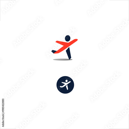 Modern travel niche industry logo featuring airplane and people running in flat minimalist style, perfect for tourism branding, vacation agency identity, flight booking app icon, and global transport